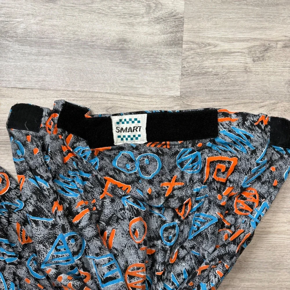 Vintage Smart Abstract Geometric Print Joggers 90s Streetwear Grey Blue Orange